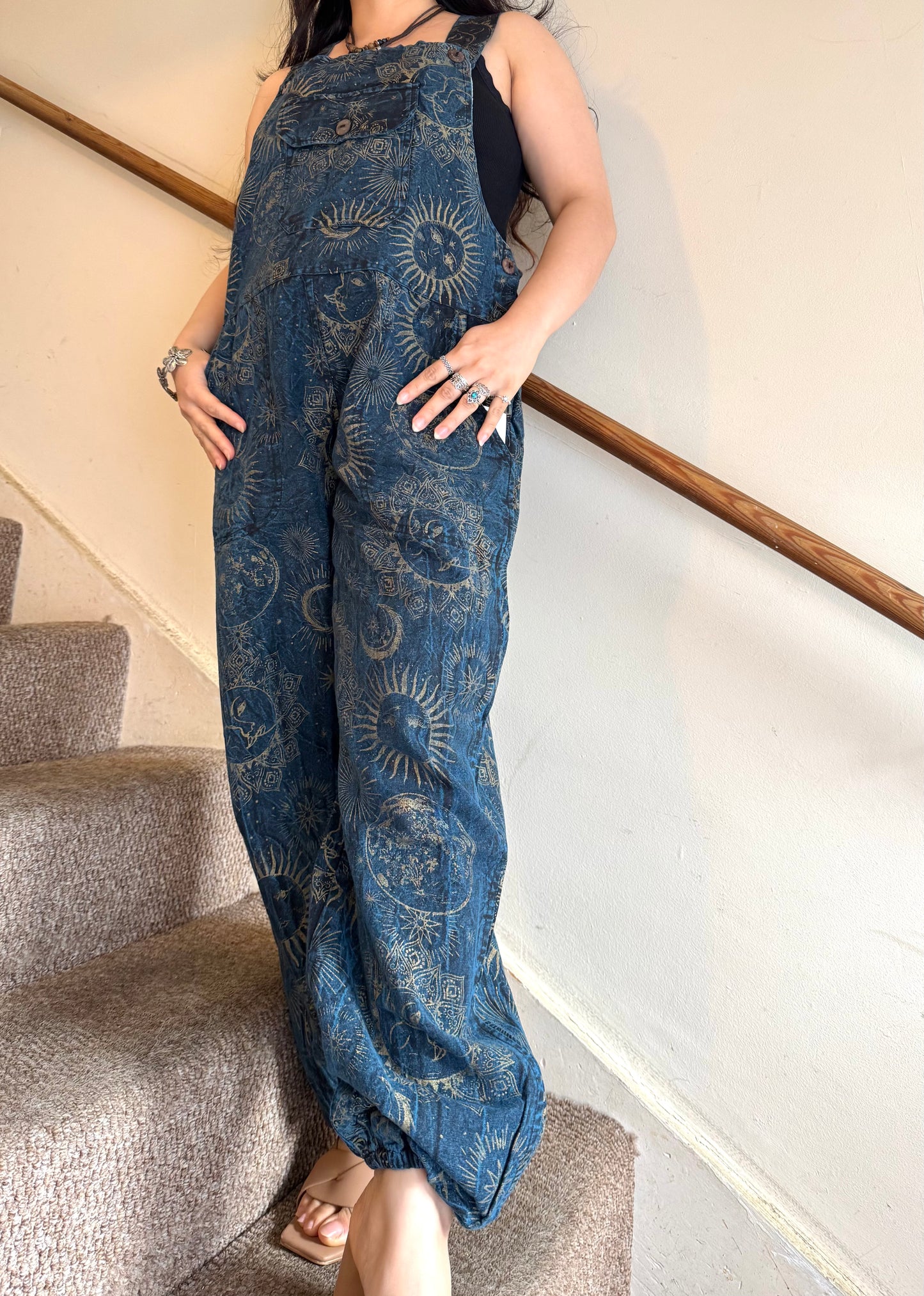 Boho Cosmic Print Dungarees Womenswear Adjustable
Bohemian Breathable Everyday Fabric Fashion