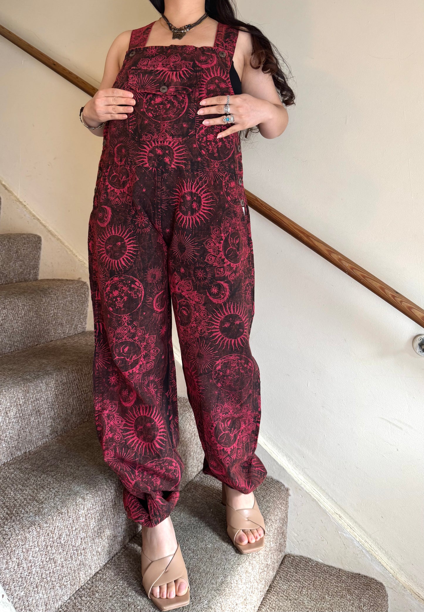 Boho Cosmic Print Dungarees Womenswear Adjustable
Bohemian Breathable Everyday Fabric Fashion