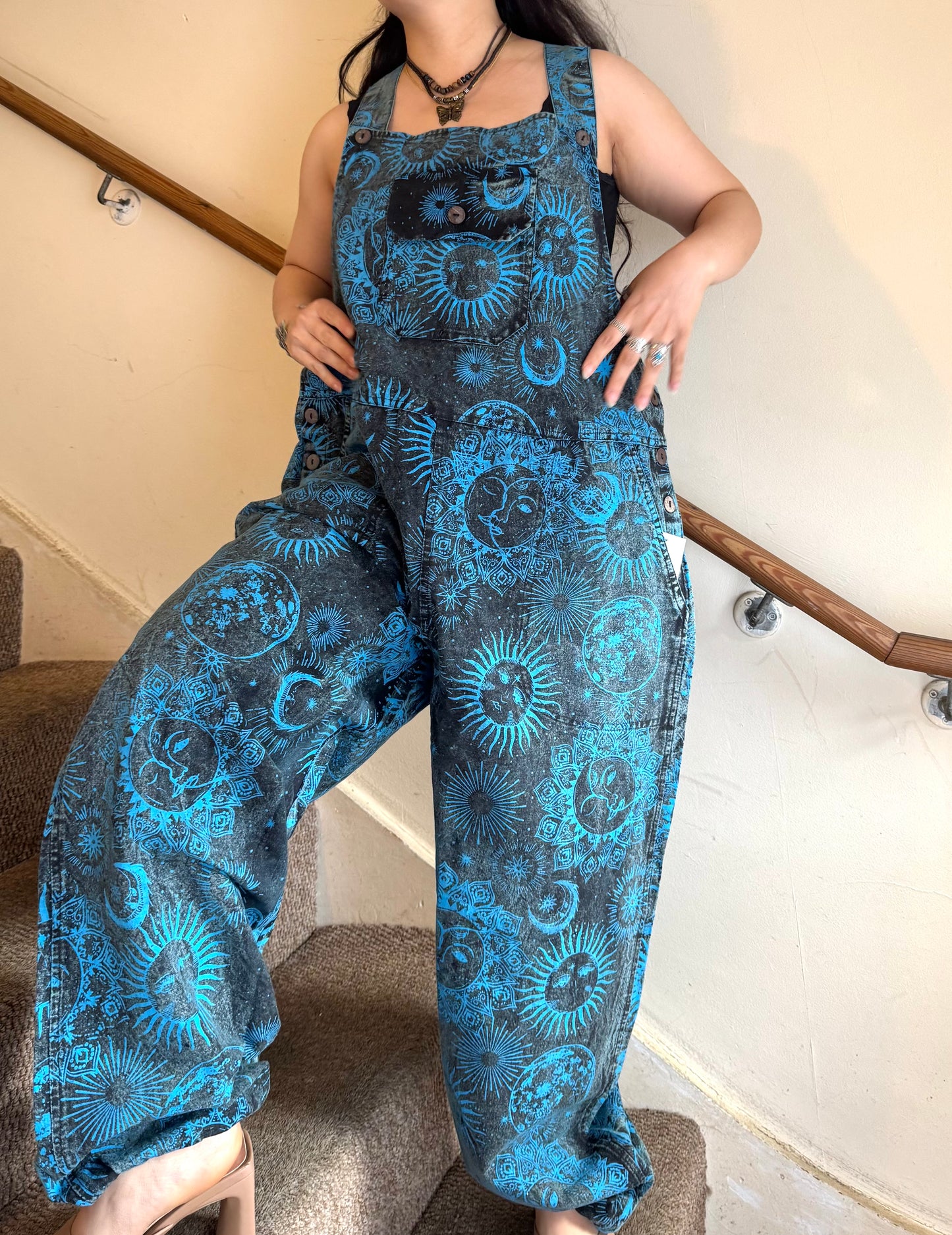 Boho Cosmic Print Dungarees Womenswear Adjustable
Bohemian Breathable Everyday Fabric Fashion