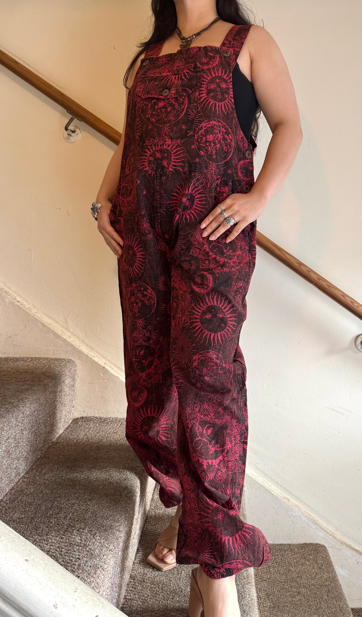 Boho Cosmic Print Dungarees Womenswear Adjustable
Bohemian Breathable Everyday Fabric Fashion