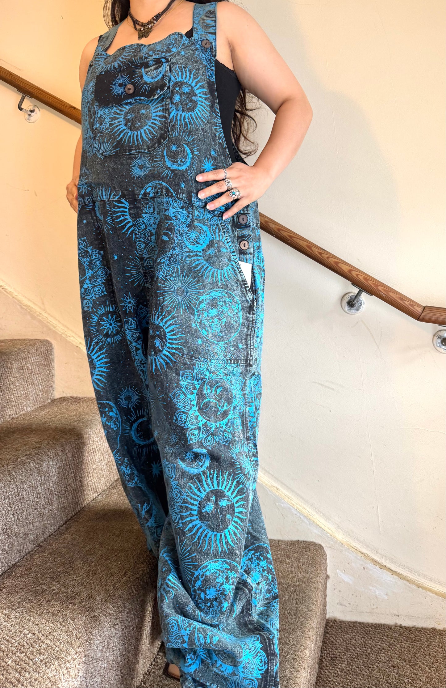 Boho Cosmic Print Dungarees Womenswear Adjustable
Bohemian Breathable Everyday Fabric Fashion