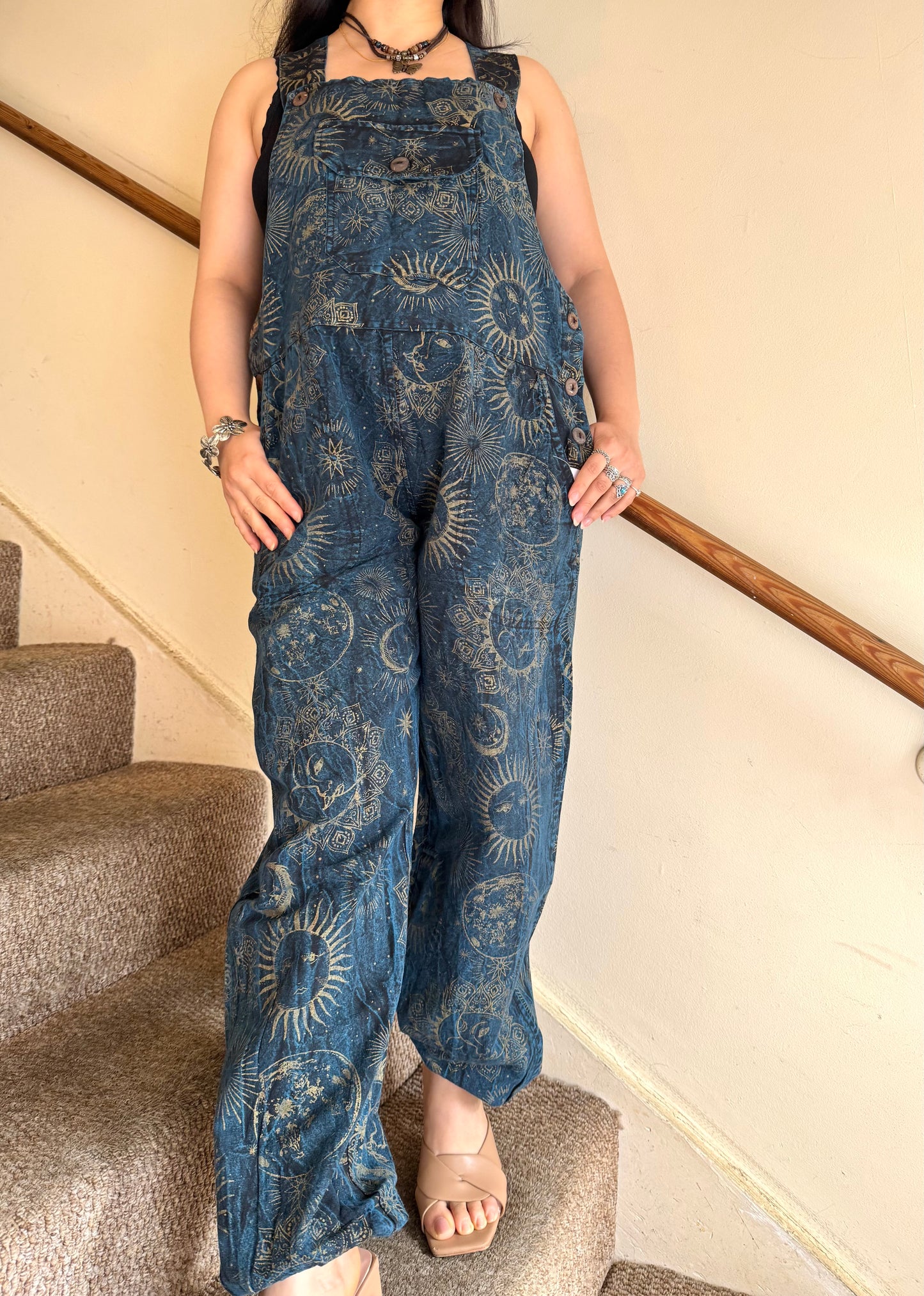 Boho Cosmic Print Dungarees Womenswear Adjustable
Bohemian Breathable Everyday Fabric Fashion