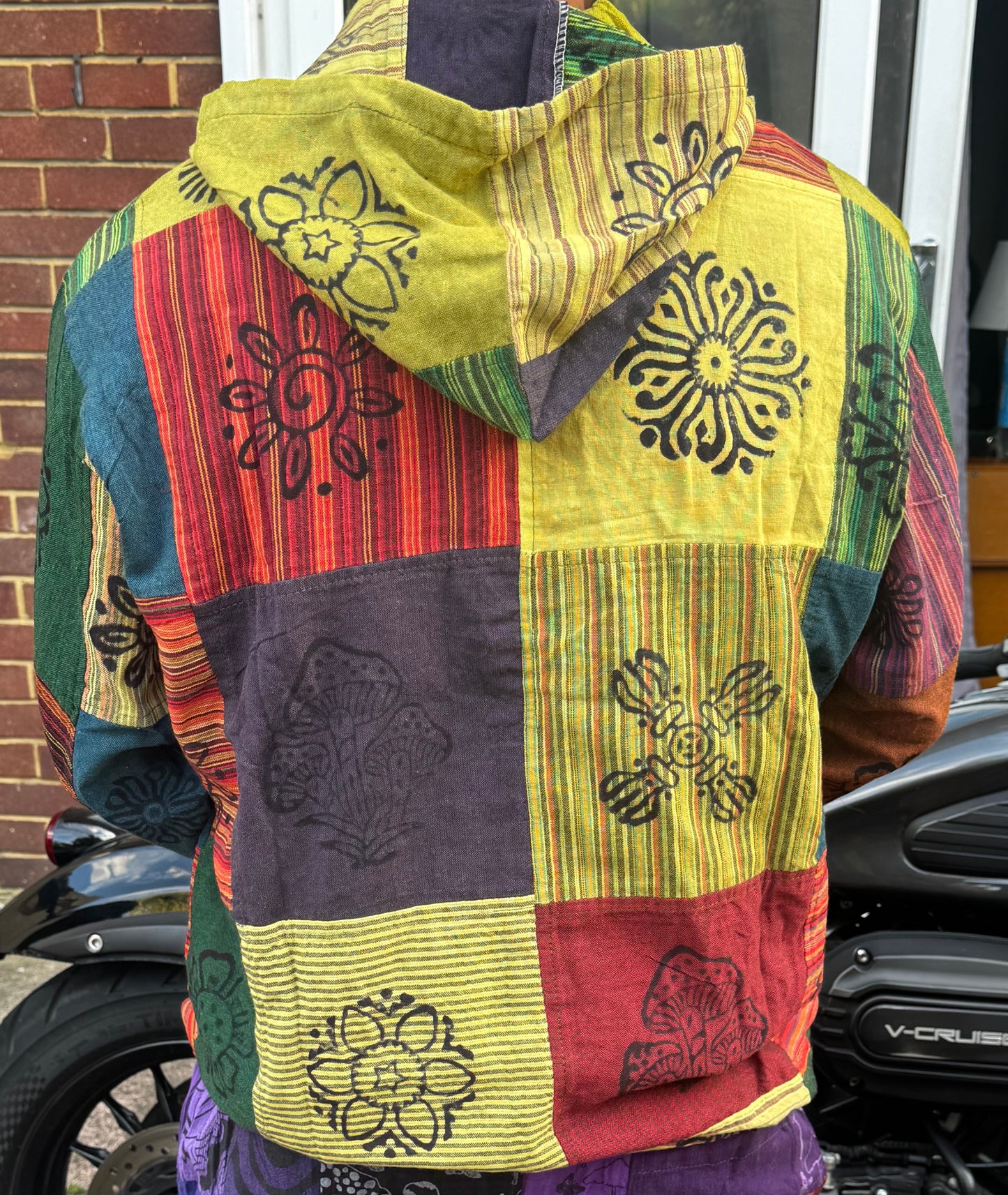 Handmade Boho Patchwork Cotton Hoodie – Tribal Print Festival Pullover