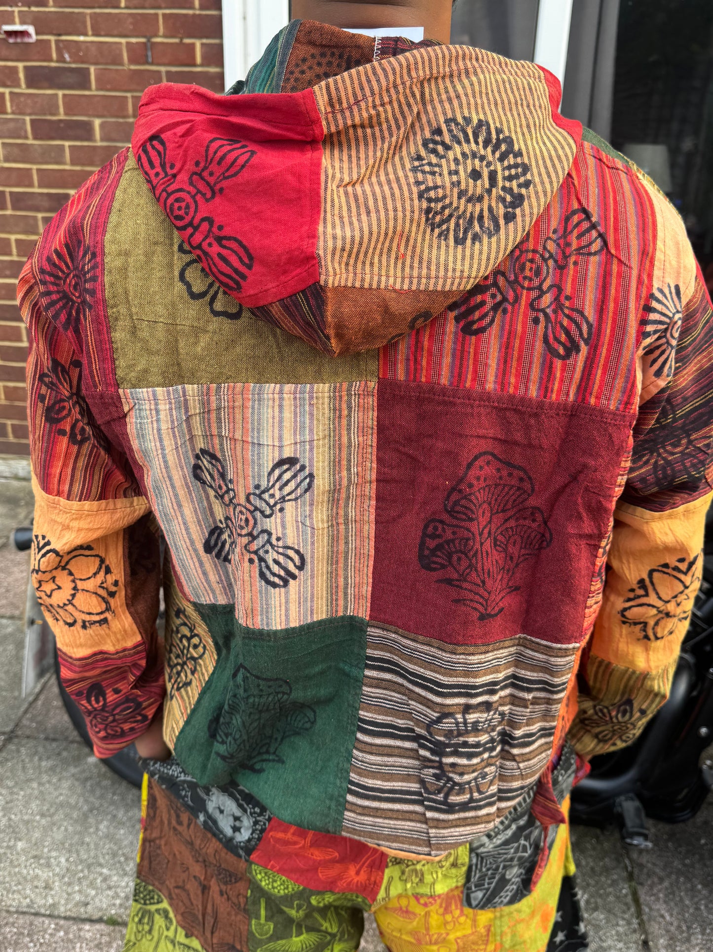 Handmade Boho Patchwork Cotton Hoodie – Tribal Print Festival Pullover