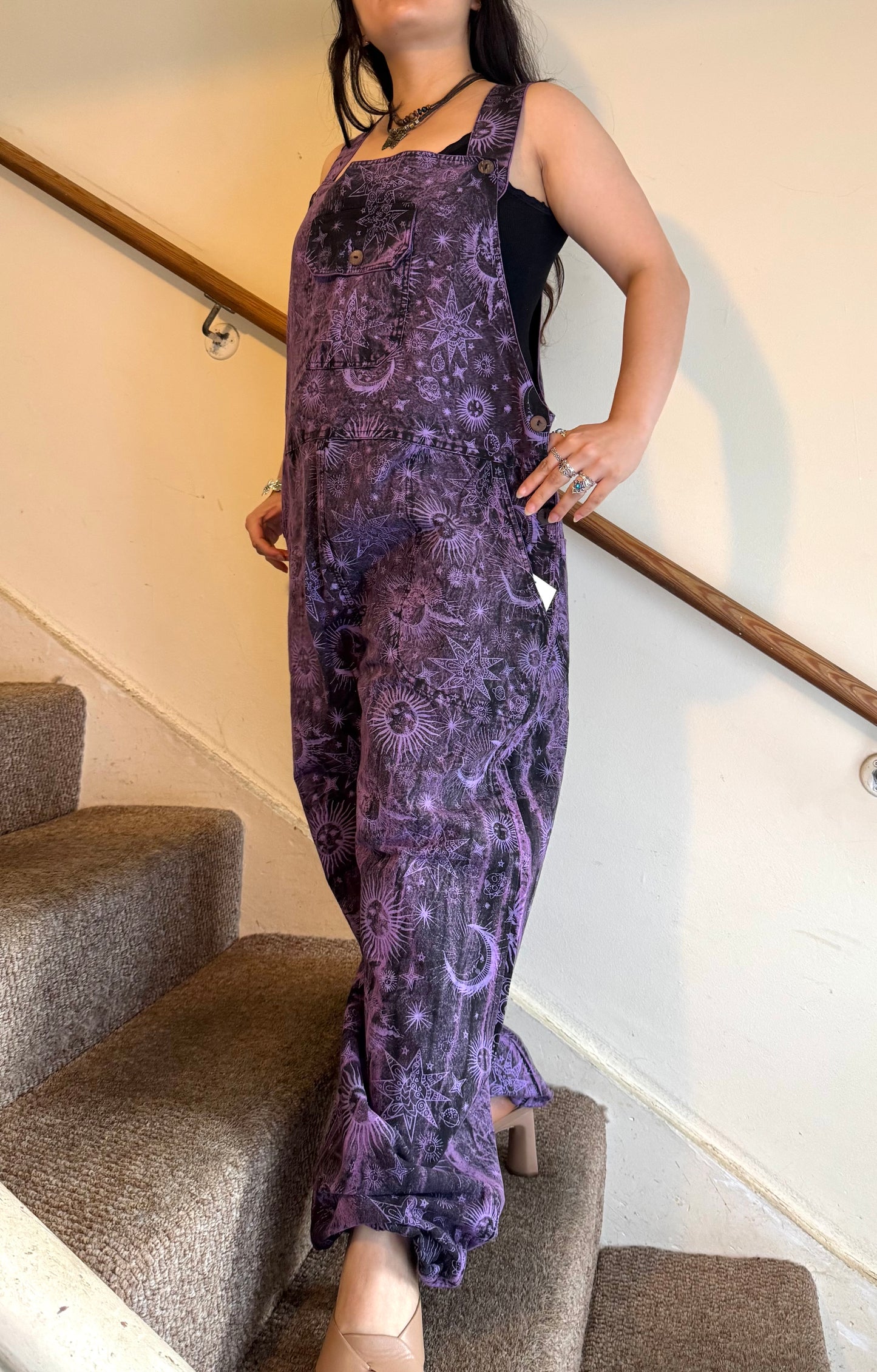 Boho Cosmic Print Dungarees Womenswear Adjustable
Bohemian Breathable Everyday Fabric Fashion