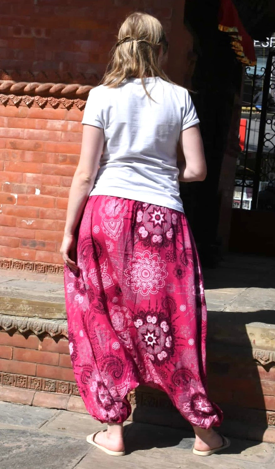 Women’s Boho Harem Pants – 100% Cotton Mandala Print (Pink, Grey, Sky Blue, Sea Blue, and Black)