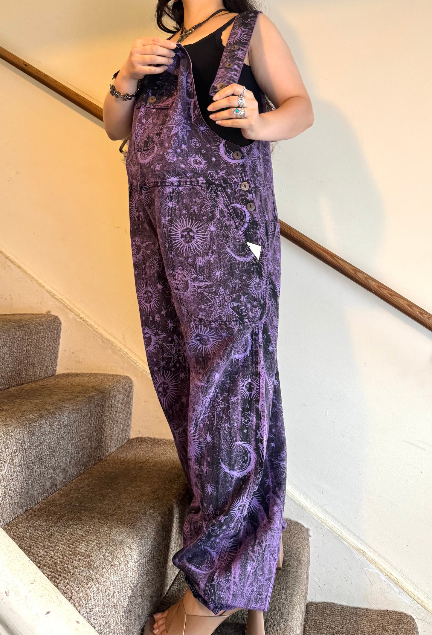 Boho Cosmic Print Dungarees Womenswear Adjustable
Bohemian Breathable Everyday Fabric Fashion