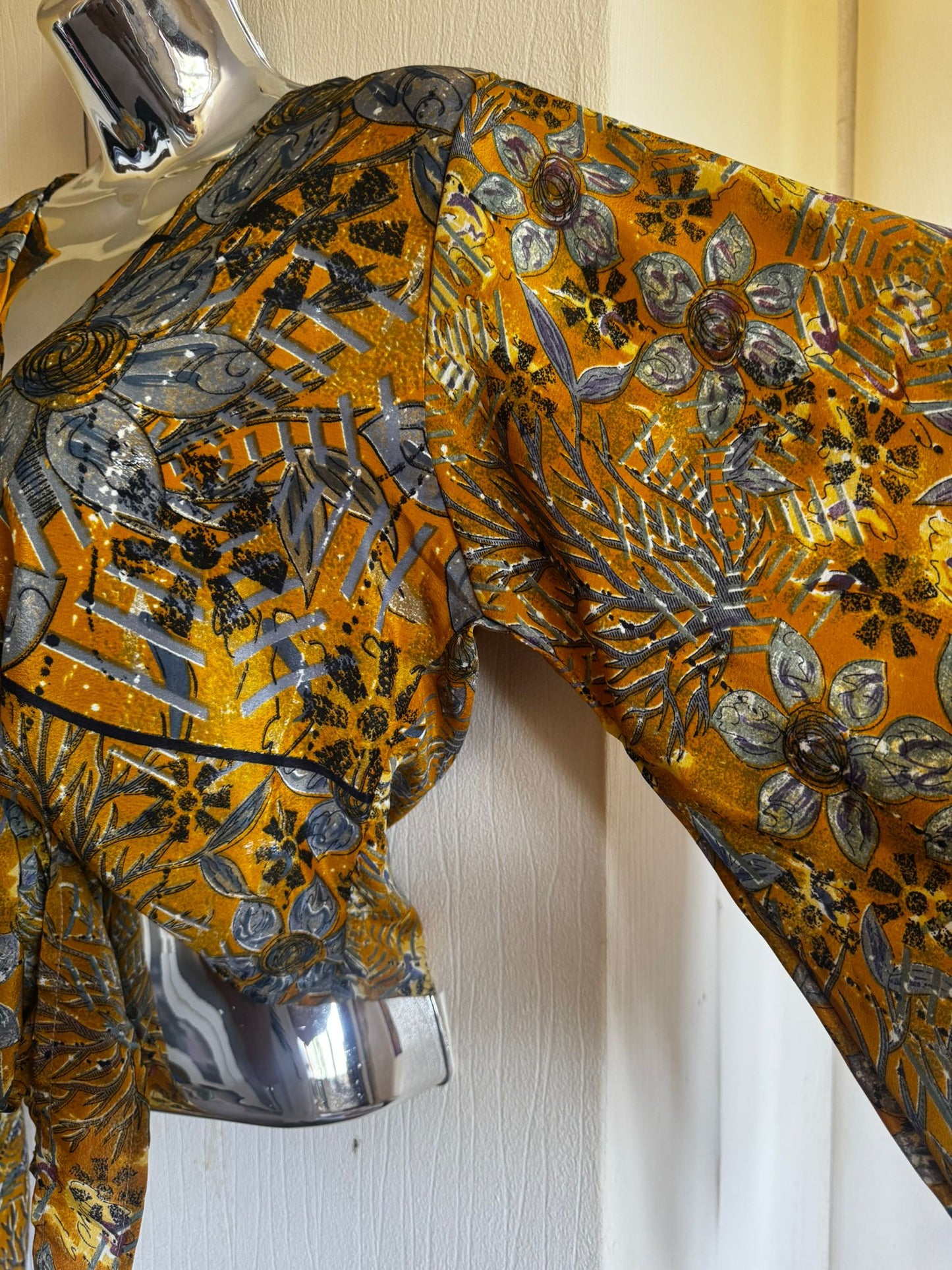 Elegant Bohemian Print Wrap Top with Tie-Front, Uk Size 6-18, Recycled Silk Material,  Lightweight Womenswear Top