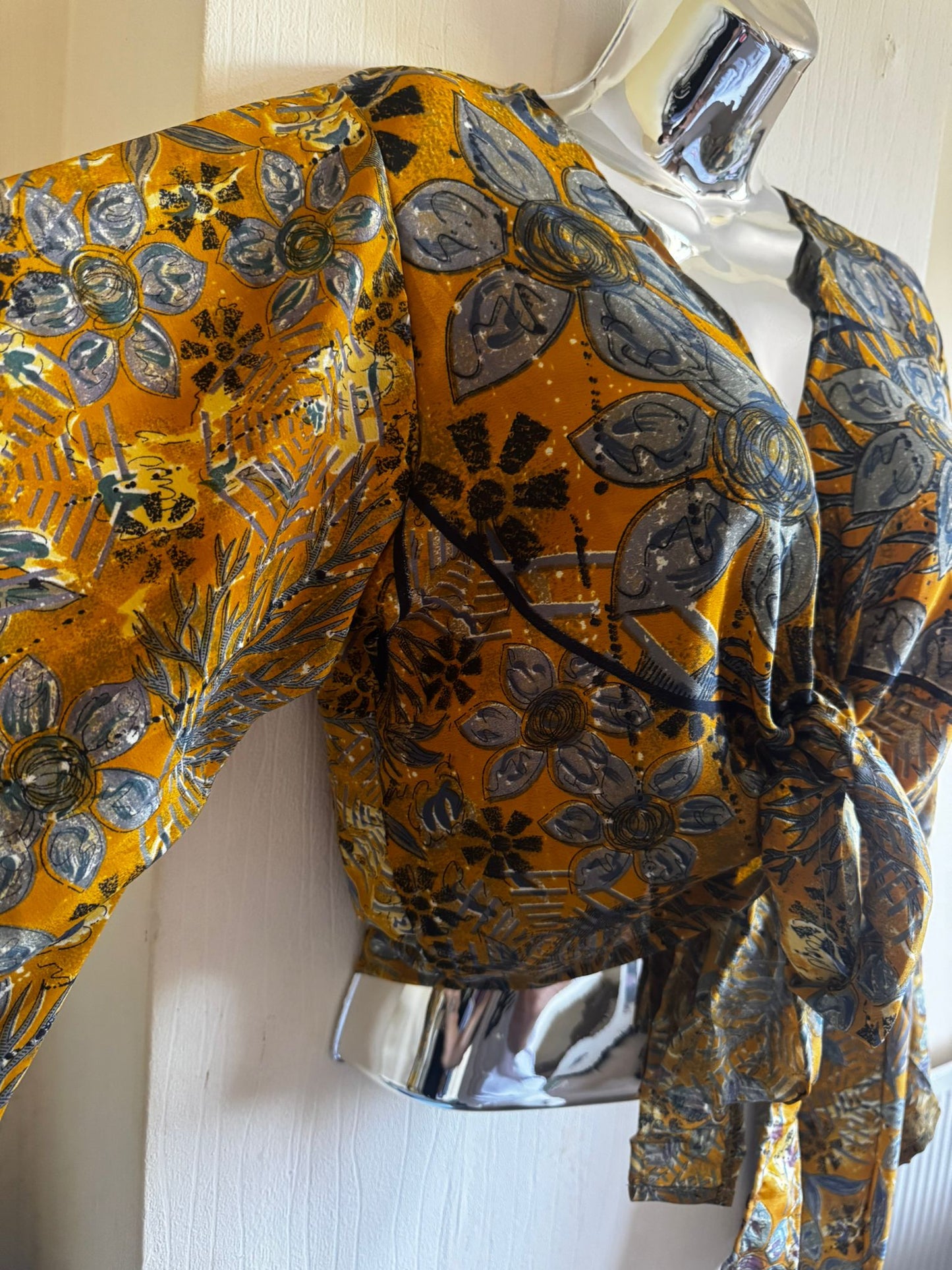 Elegant Bohemian Print Wrap Top with Tie-Front, Uk Size 6-18, Recycled Silk Material,  Lightweight Womenswear Top