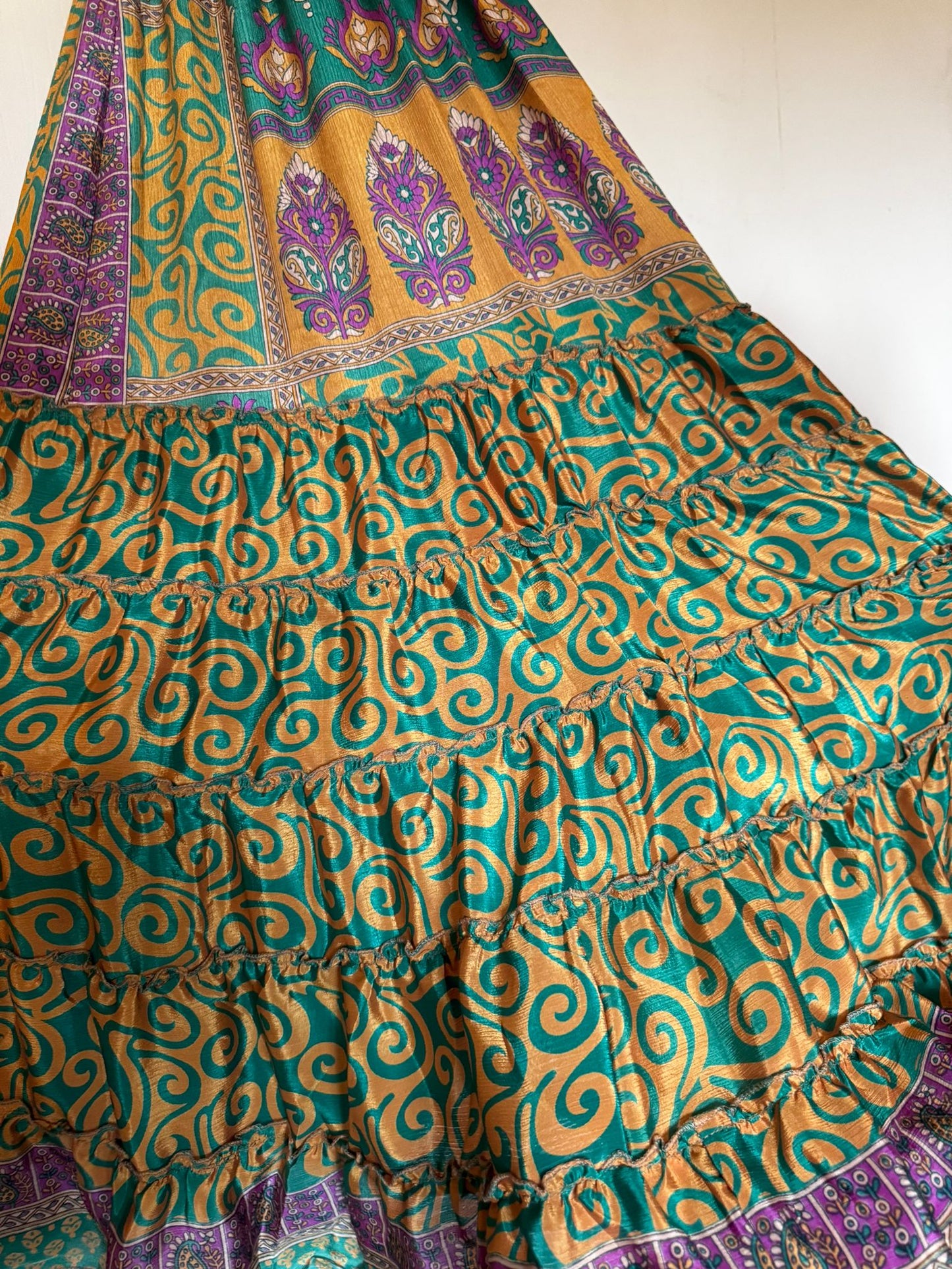 Boho Summer Outfits, Bohemian Recycled Silk Maxi Dress – Multicolor Ethnic Print, UK 8-20, Hippie Boho Dresses