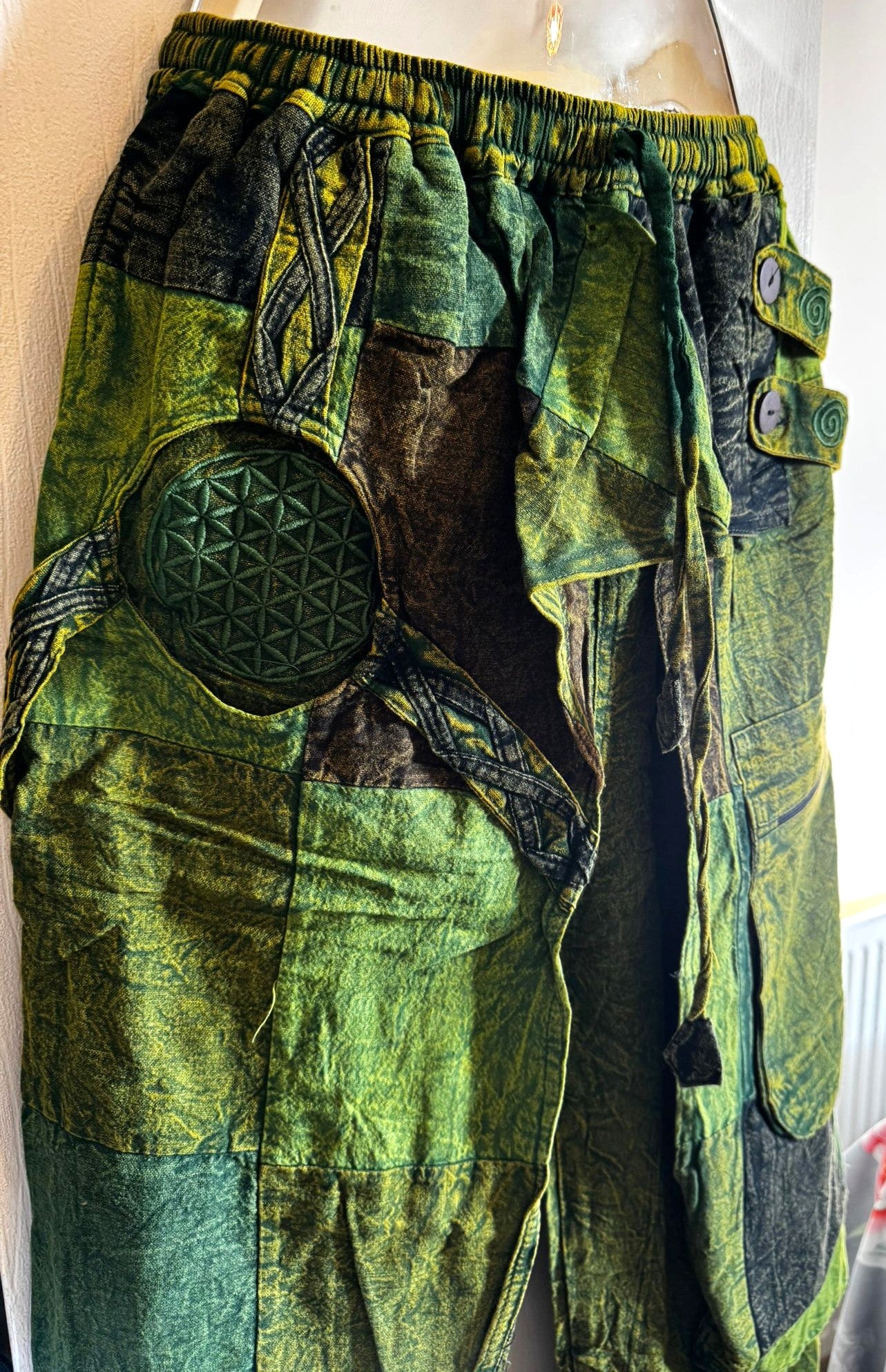 Bohemian Patchwork Cotton Pants – Red & Earth Tones