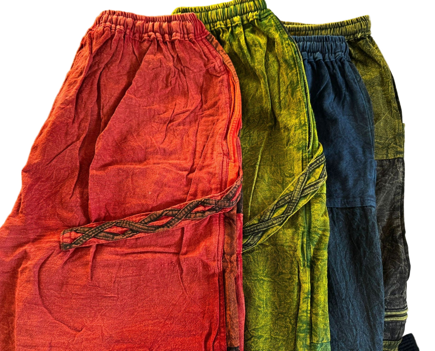 Bohemian Patchwork Cotton Pants – Red & Earth Tones