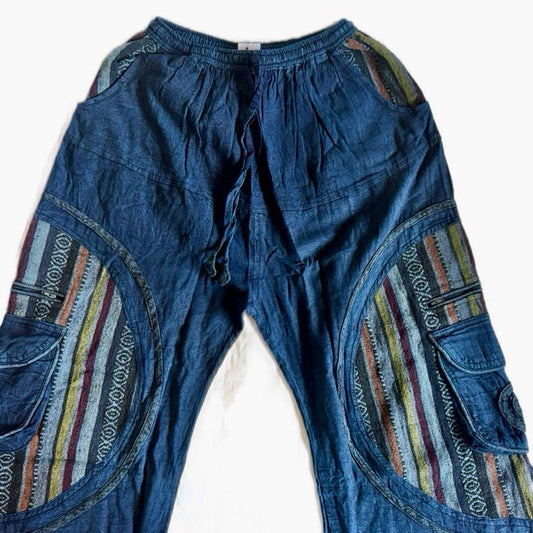 Hippie Patchwork Trouser– Stonewashed Cotton Pants with Spiral Detail
