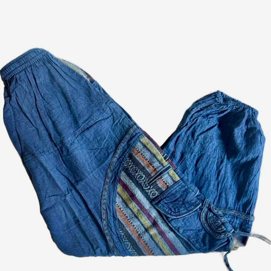 Hippie Patchwork Trouser– Stonewashed Cotton Pants with Spiral Detail