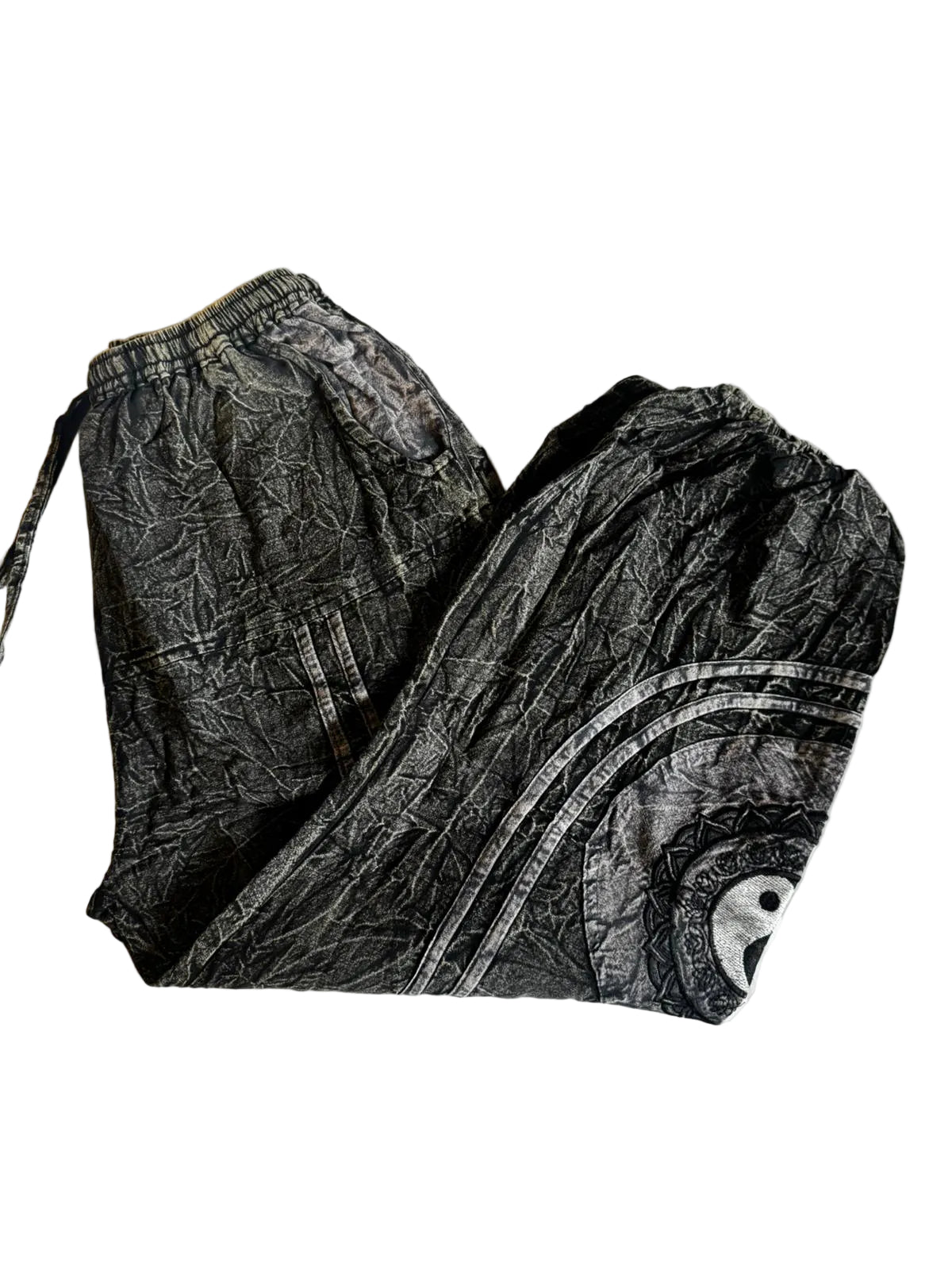 Hippie Patchwork Trouser– Stonewashed Cotton Pants with Spiral Detail