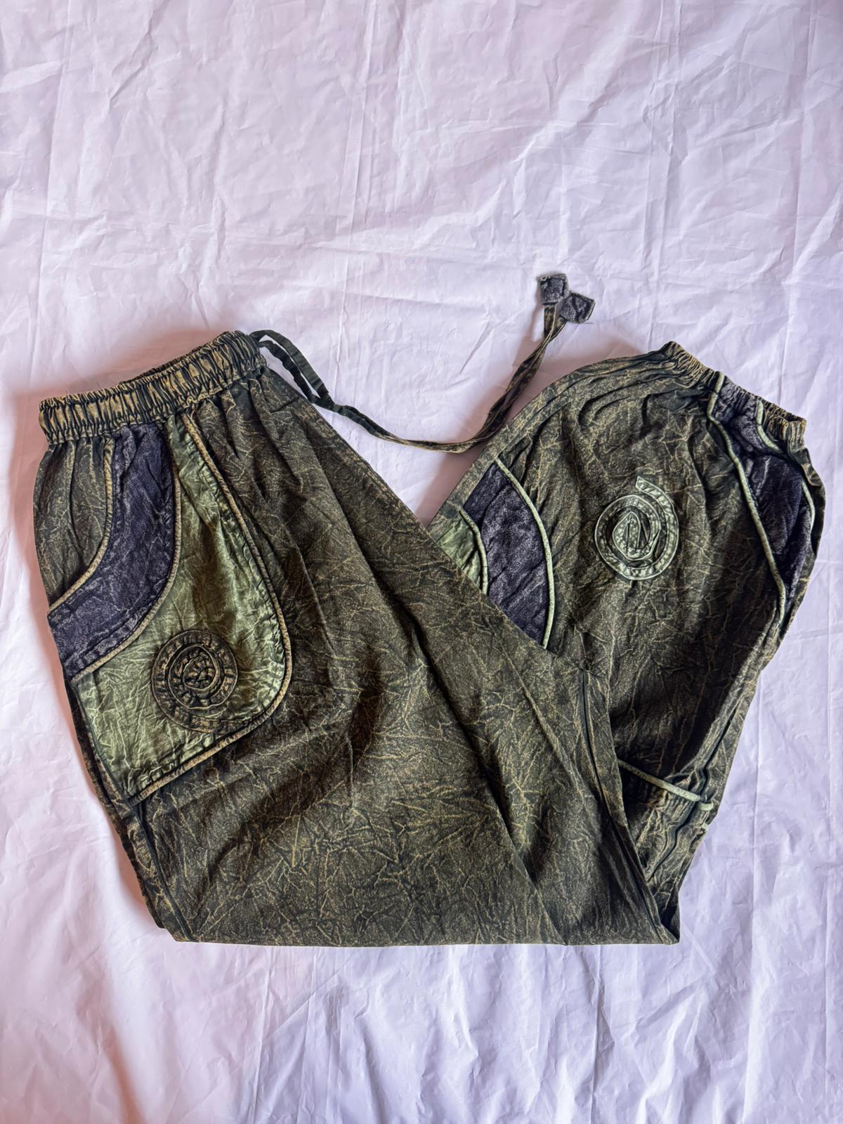 Hippie Patchwork Trouser– Stonewashed Cotton Pants with Spiral Detail