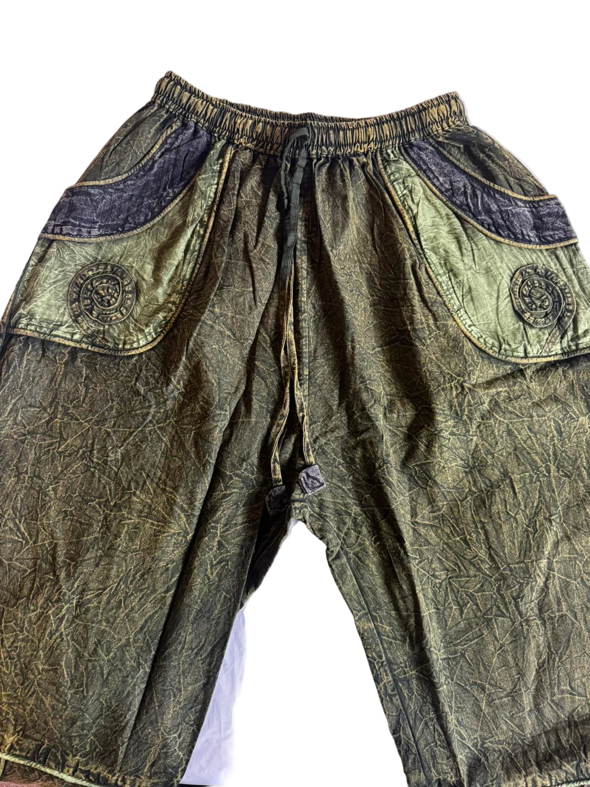 Hippie Patchwork Trouser– Stonewashed Cotton Pants with Spiral Detail