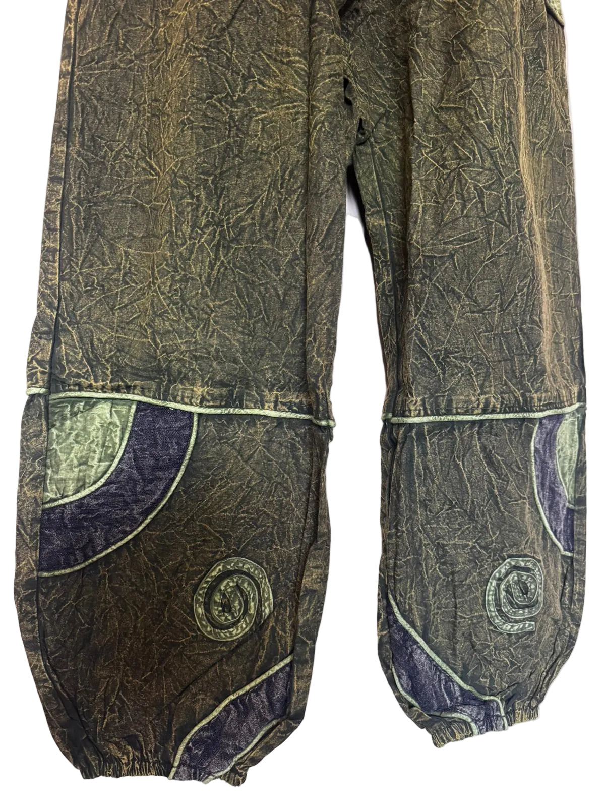 Hippie Patchwork Trouser– Stonewashed Cotton Pants with Spiral Detail