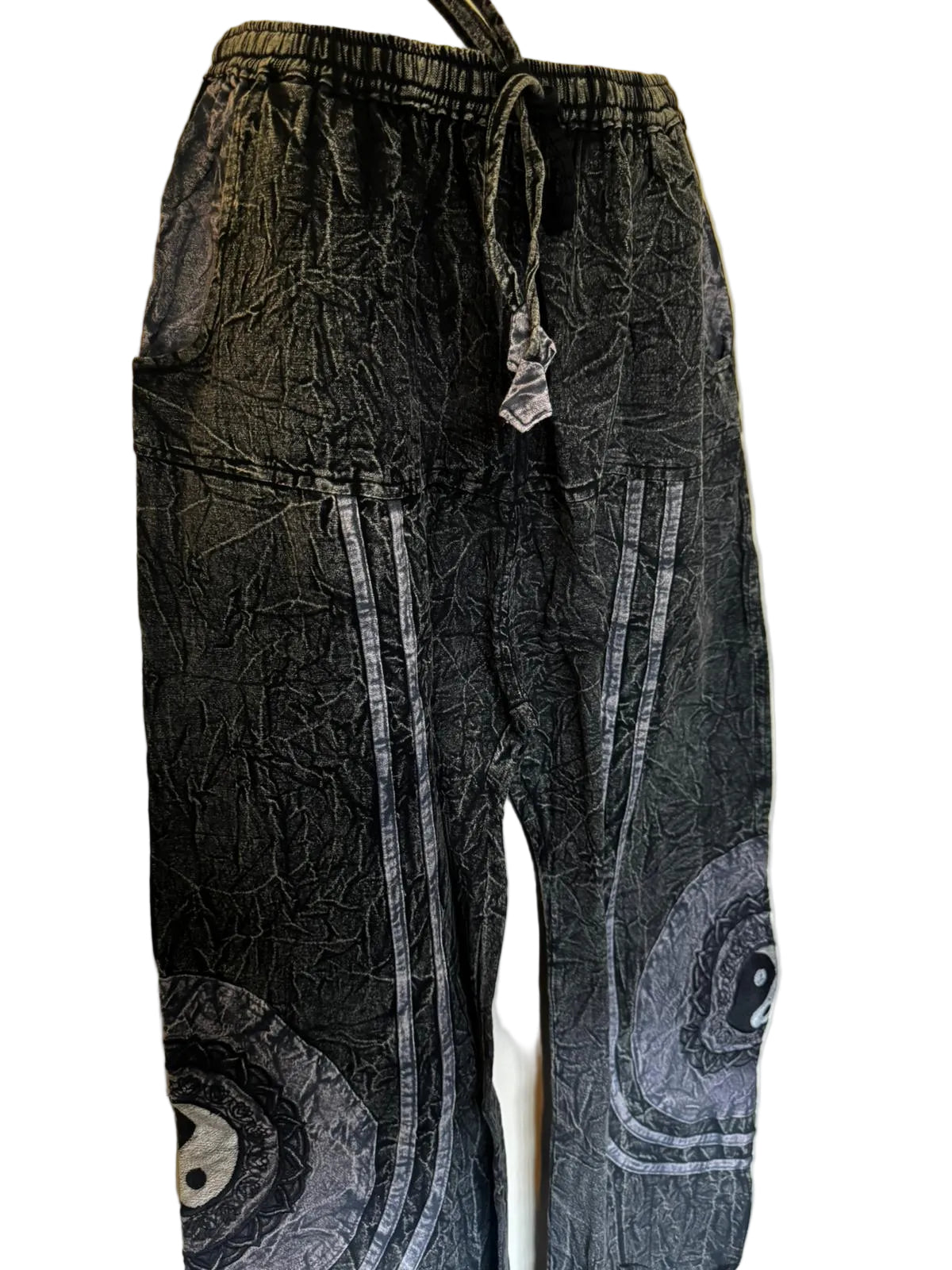 Hippie Patchwork Trouser– Stonewashed Cotton Pants with Spiral Detail