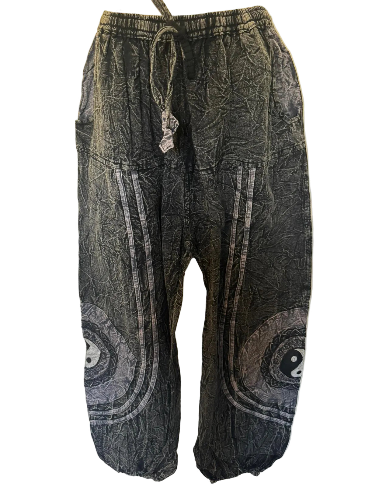 Hippie Patchwork Trouser– Stonewashed Cotton Pants with Spiral Detail