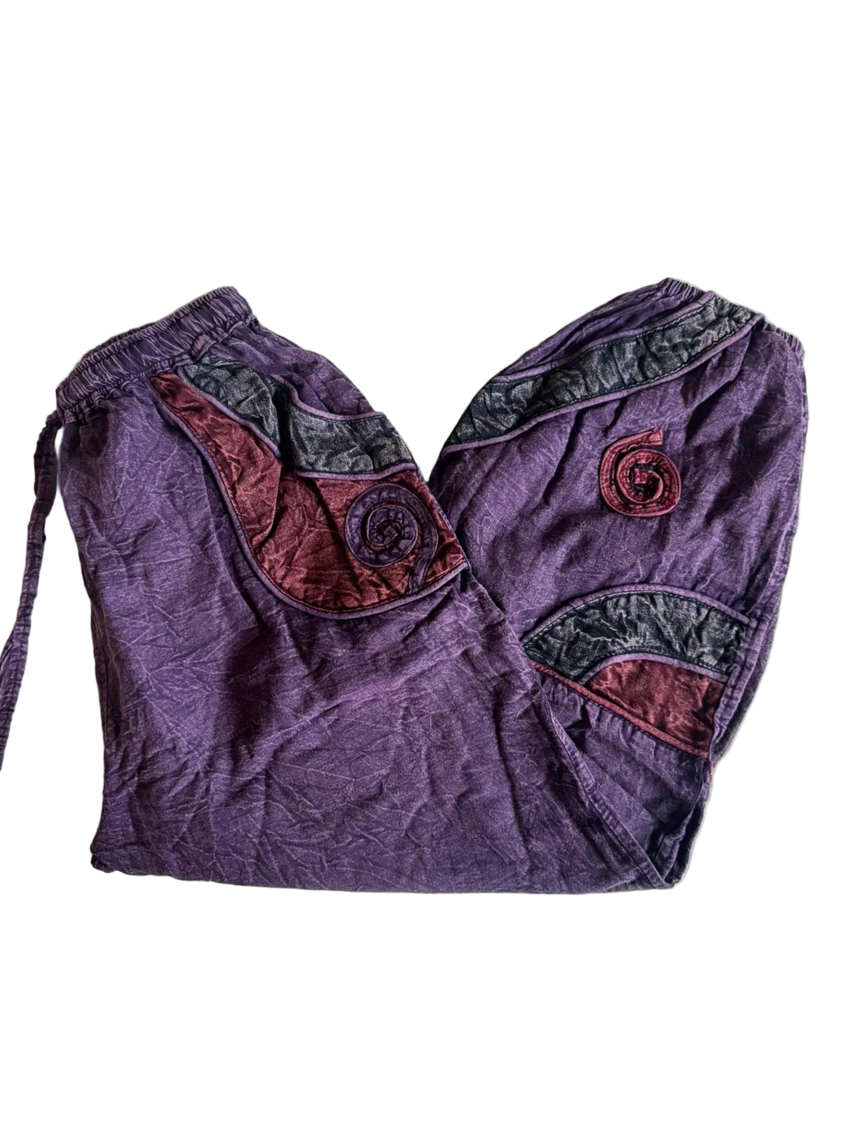 Hippie Patchwork Trouser– Stonewashed Cotton Pants with Spiral Detail