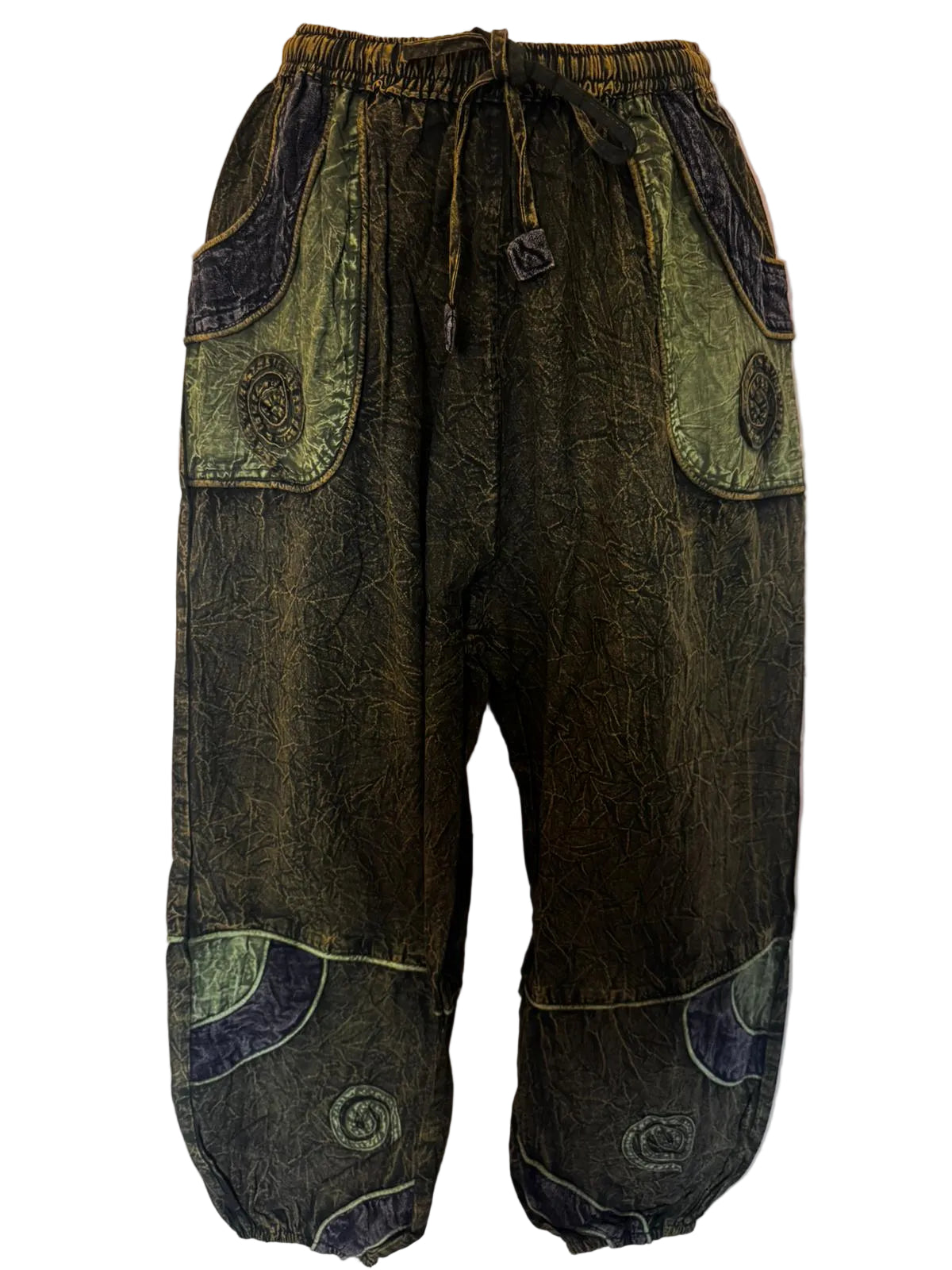 Hippie Patchwork Trouser– Stonewashed Cotton Pants with Spiral Detail