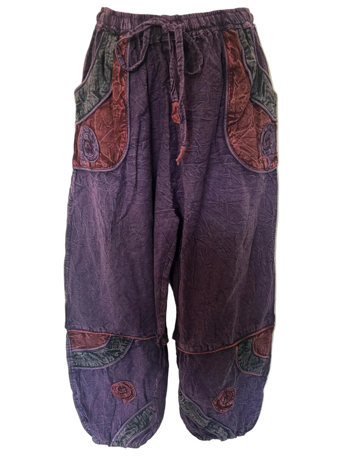 Hippie Patchwork Trouser– Stonewashed Cotton Pants with Spiral Detail