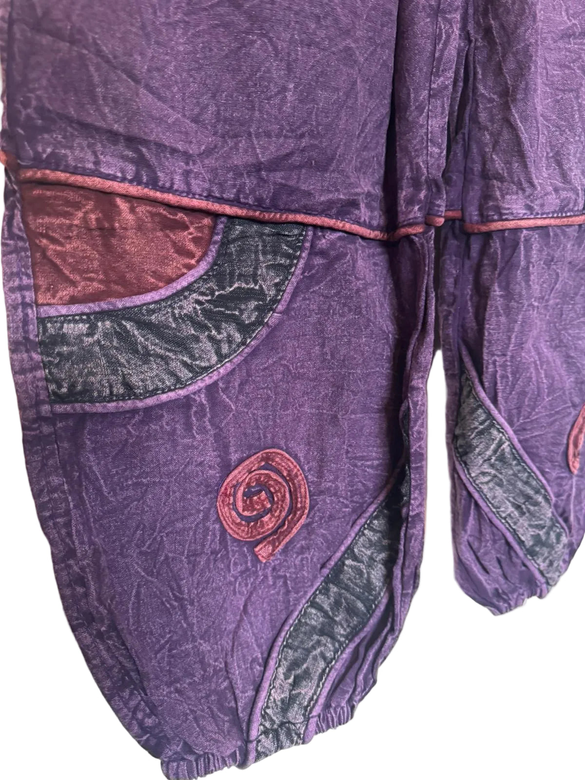 Hippie Patchwork Trouser– Stonewashed Cotton Pants with Spiral Detail