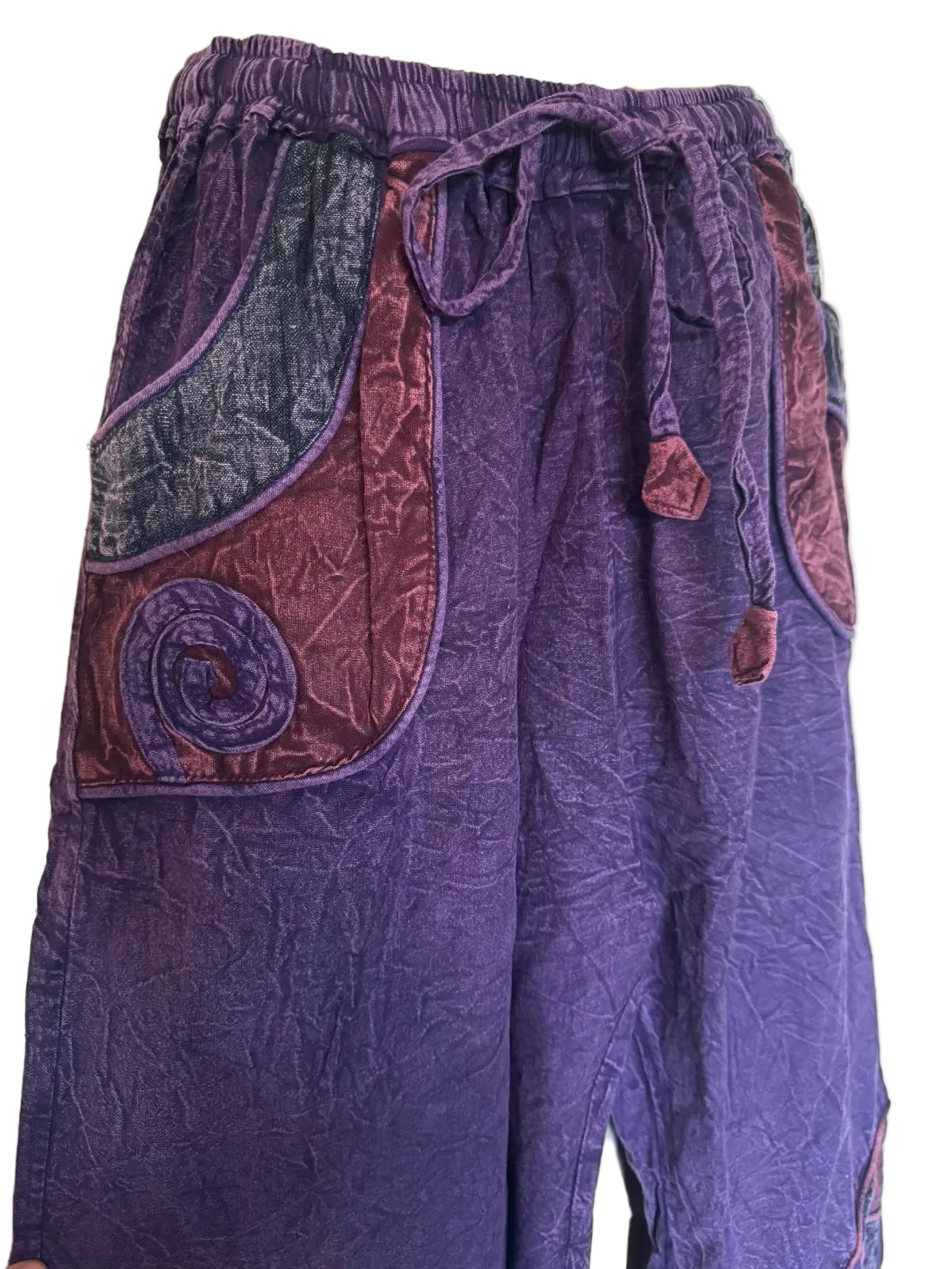 Hippie Patchwork Trouser– Stonewashed Cotton Pants with Spiral Detail