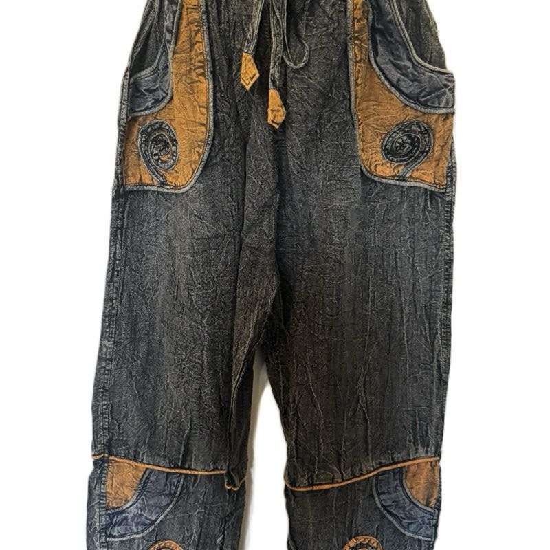 Hippie Patchwork Trouser– Stonewashed Cotton Pants with Spiral Detail