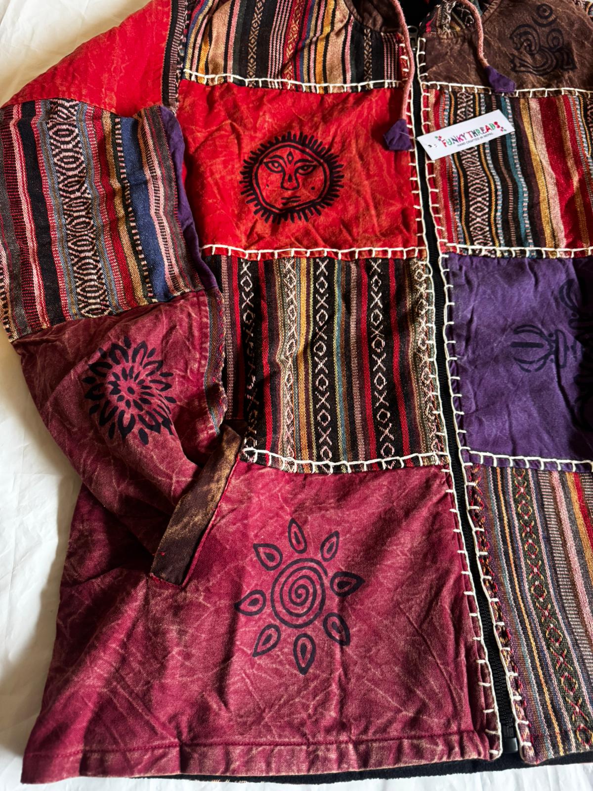 Handmade Patchwork Cotton Hoodie Jacket – Fleece Lined | Made in Nepal
