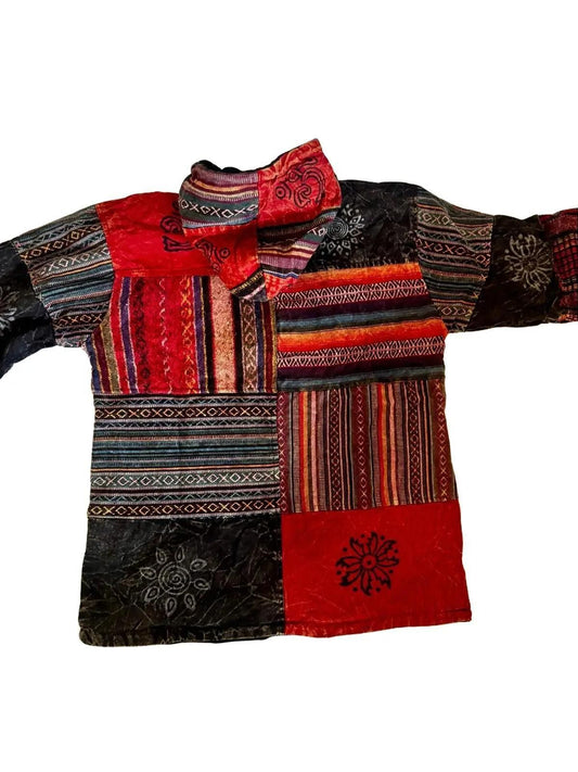 Handmade Patchwork Cotton Hoodie Jacket – Fleece Lined | Made in Nepal