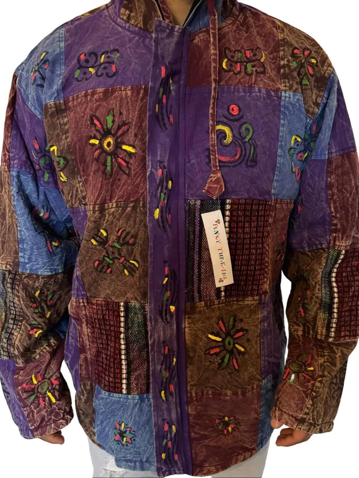 Handmade Patchwork Cotton Hoodie Jacket – Fleece Lined | Made in Nepal